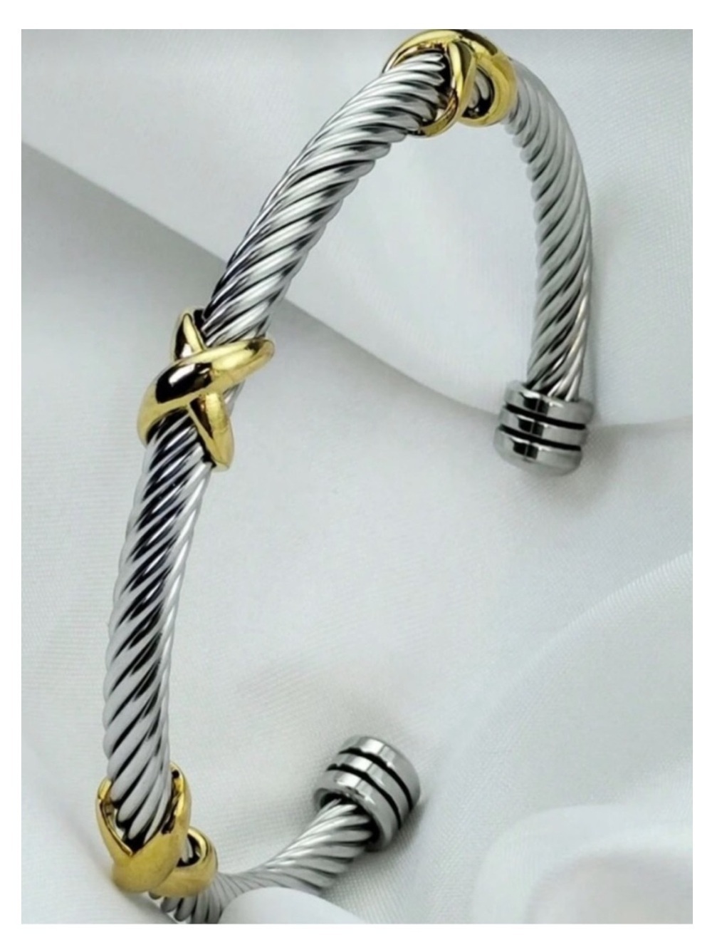 Two-Tone Silver and Gold Cable Cuff Bracelet